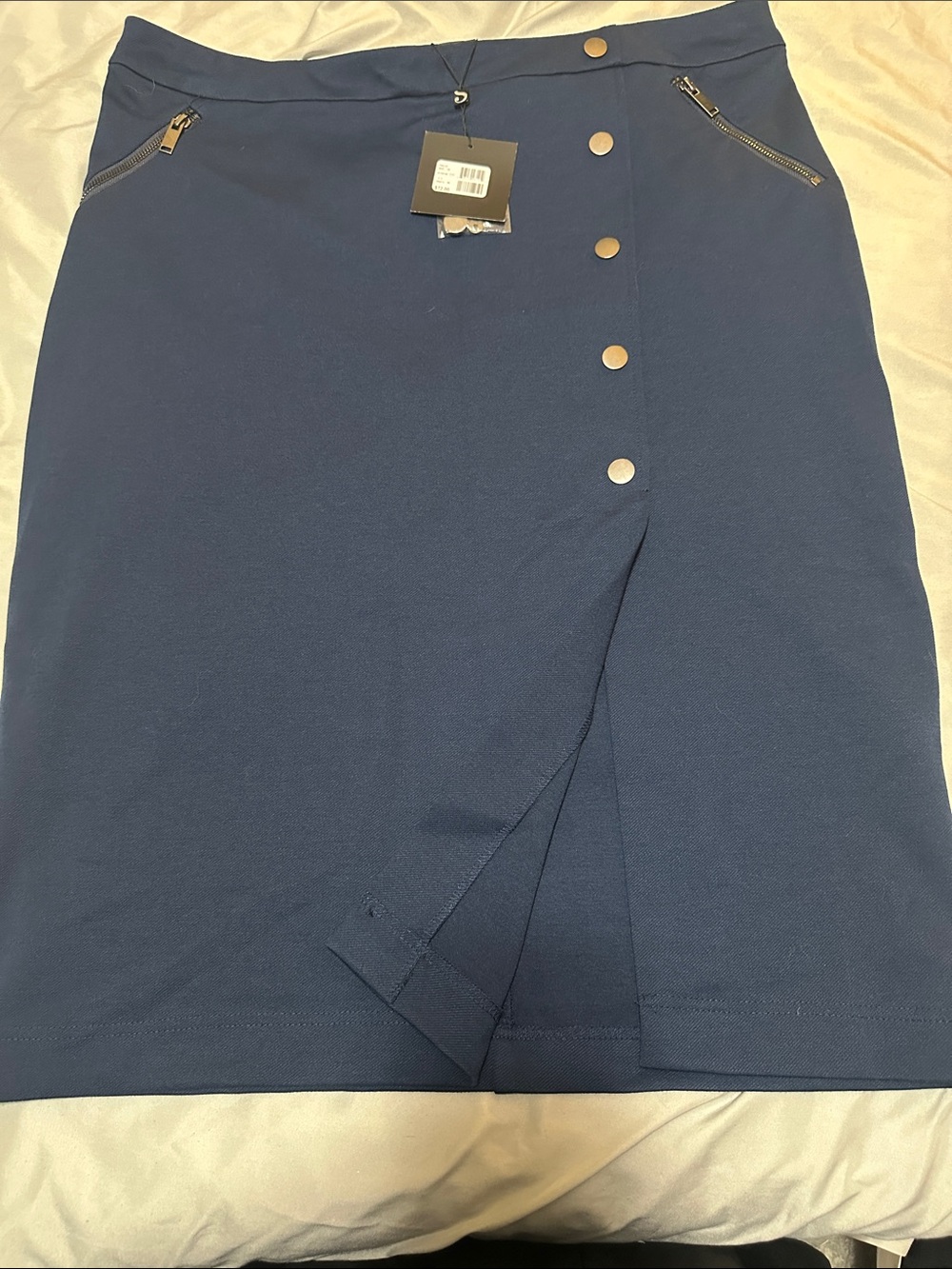 Michel Studio Navy Pencil Skirt with Front Buttons